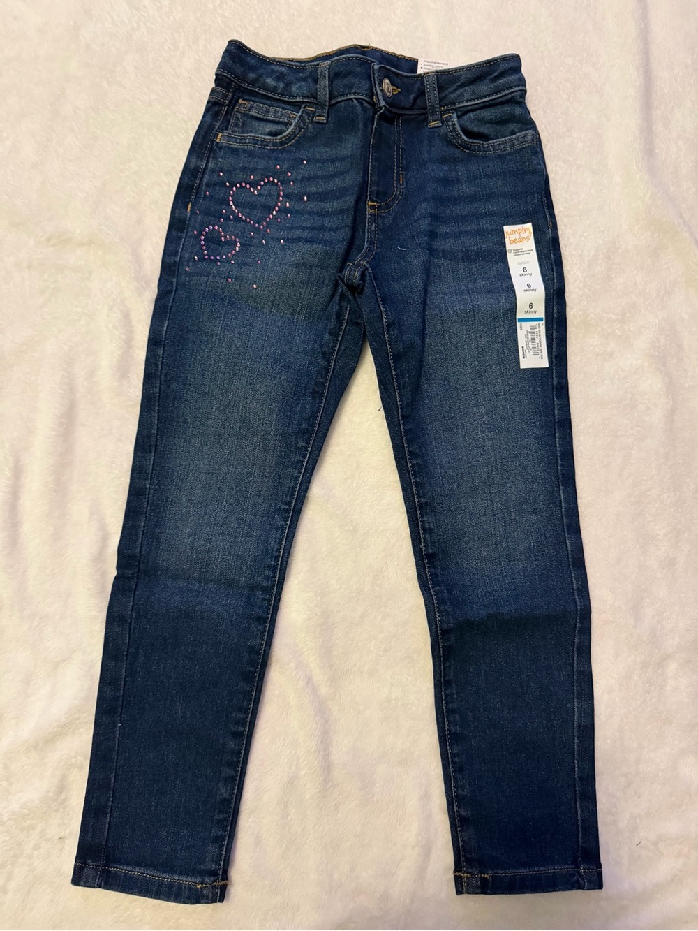NWT sz 6 skinny Girls' Dark Blue Denim Jeans with Heart Stud Detail